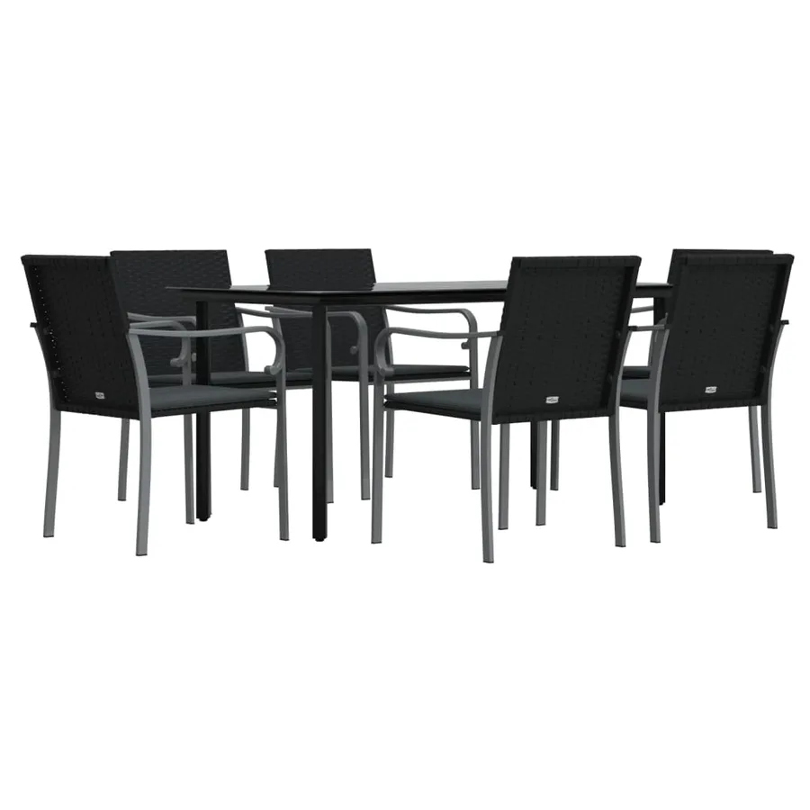 Ensemble à manger de jardin 7 pcs coussins résine tressée acier - 3