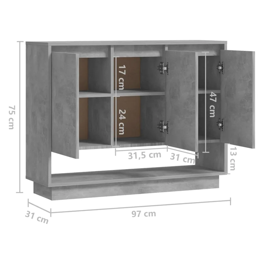 Buffet Gris béton 97x31x75 cm Bois d'ingénierie - 8