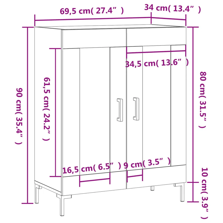Buffet blanc 69,5x34x90 cm bois d'ingénierie - 12
