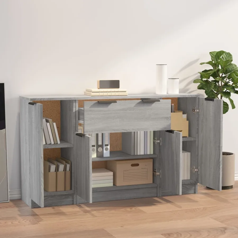 Buffets 3 pcs Sonoma gris Bois d'ingénierie - 3