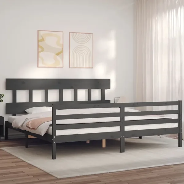 Cadre de lit sans matelas gris 200x200 cm bois massif