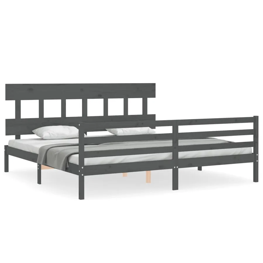 Cadre de lit sans matelas gris 200x200 cm bois massif - 2