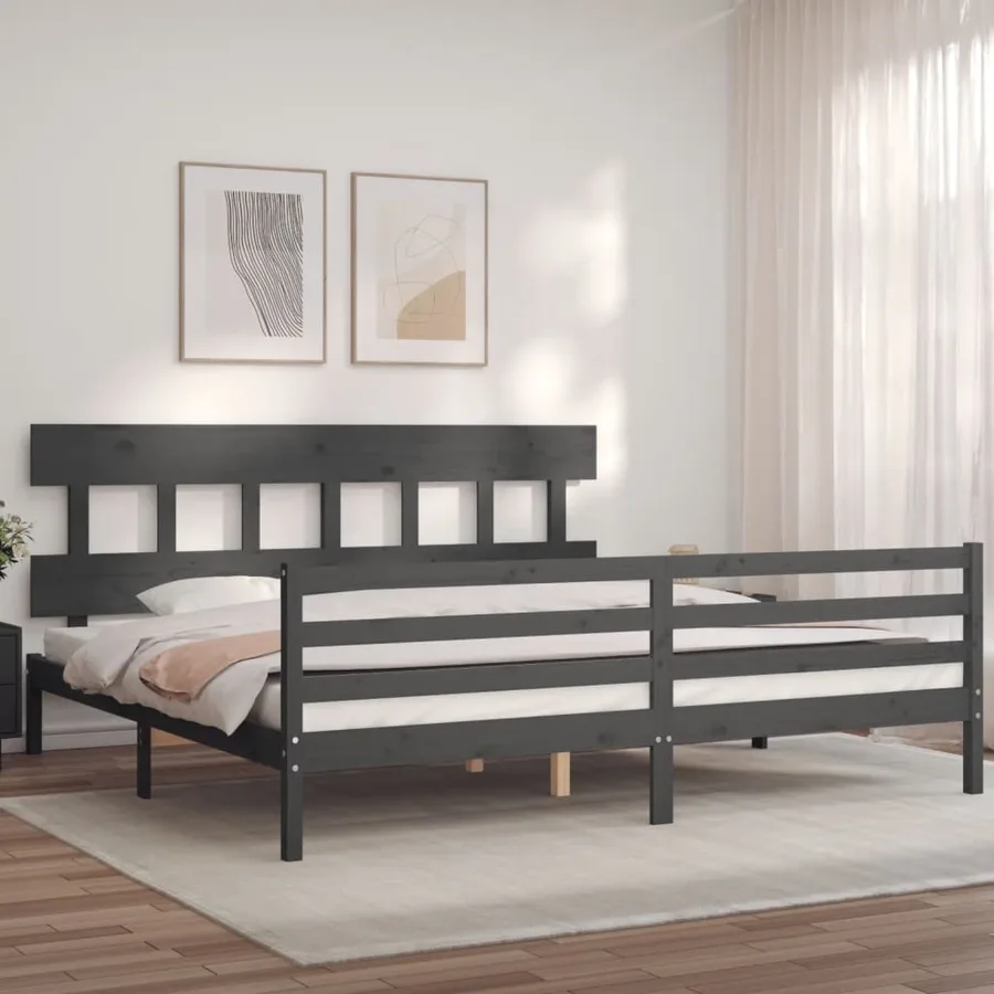 Cadre de lit sans matelas gris 200x200 cm bois massif - 3