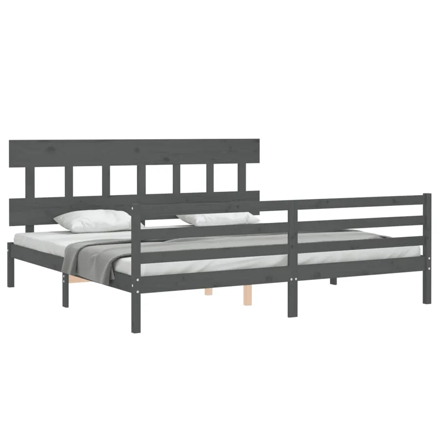 Cadre de lit sans matelas gris 200x200 cm bois massif - 4