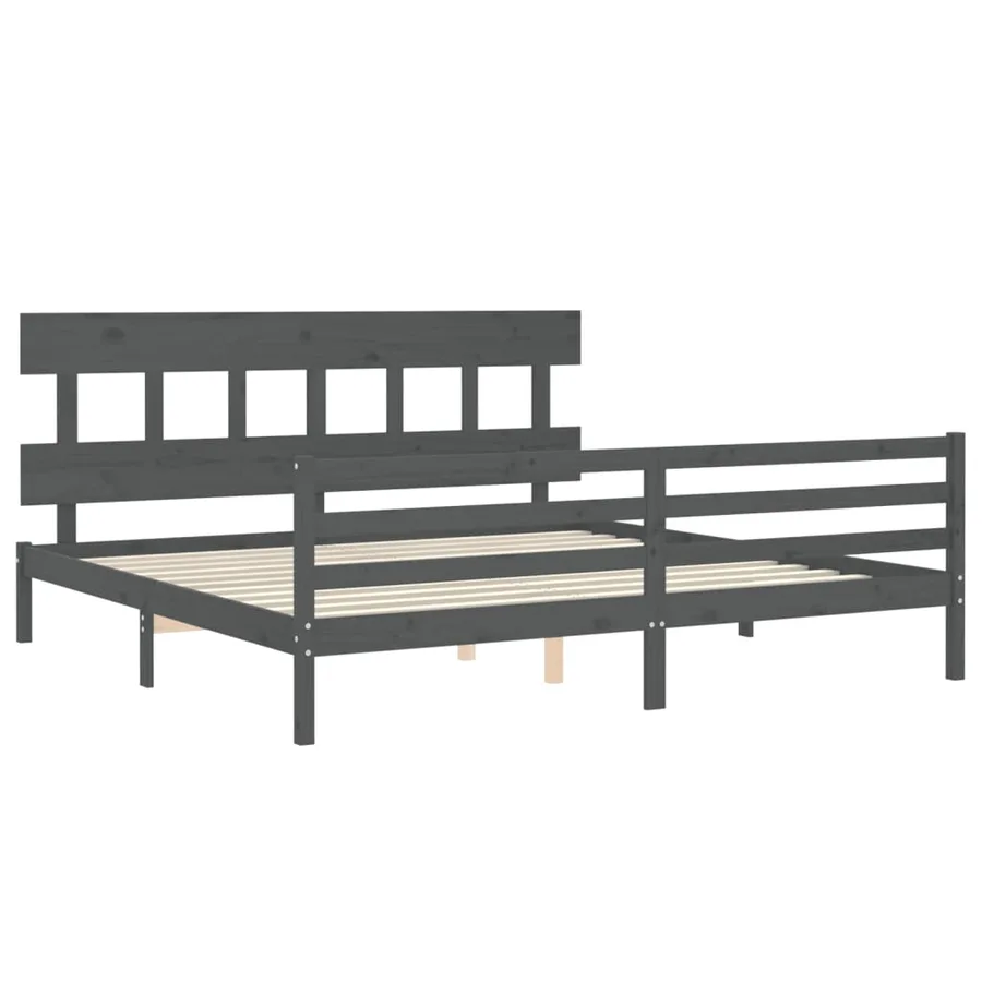 Cadre de lit sans matelas gris 200x200 cm bois massif - 5