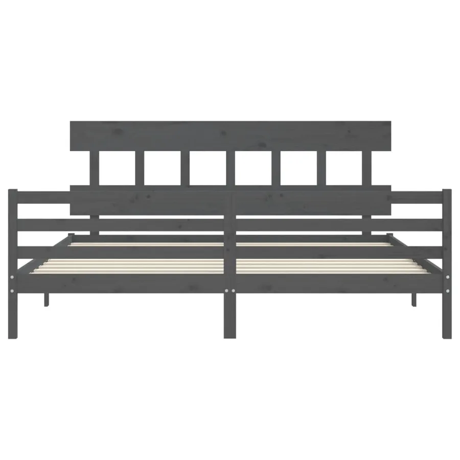 Cadre de lit sans matelas gris 200x200 cm bois massif - 6
