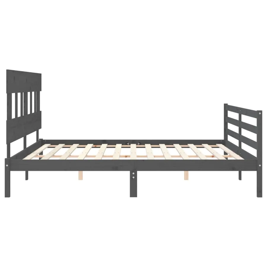 Cadre de lit sans matelas gris 200x200 cm bois massif - 7