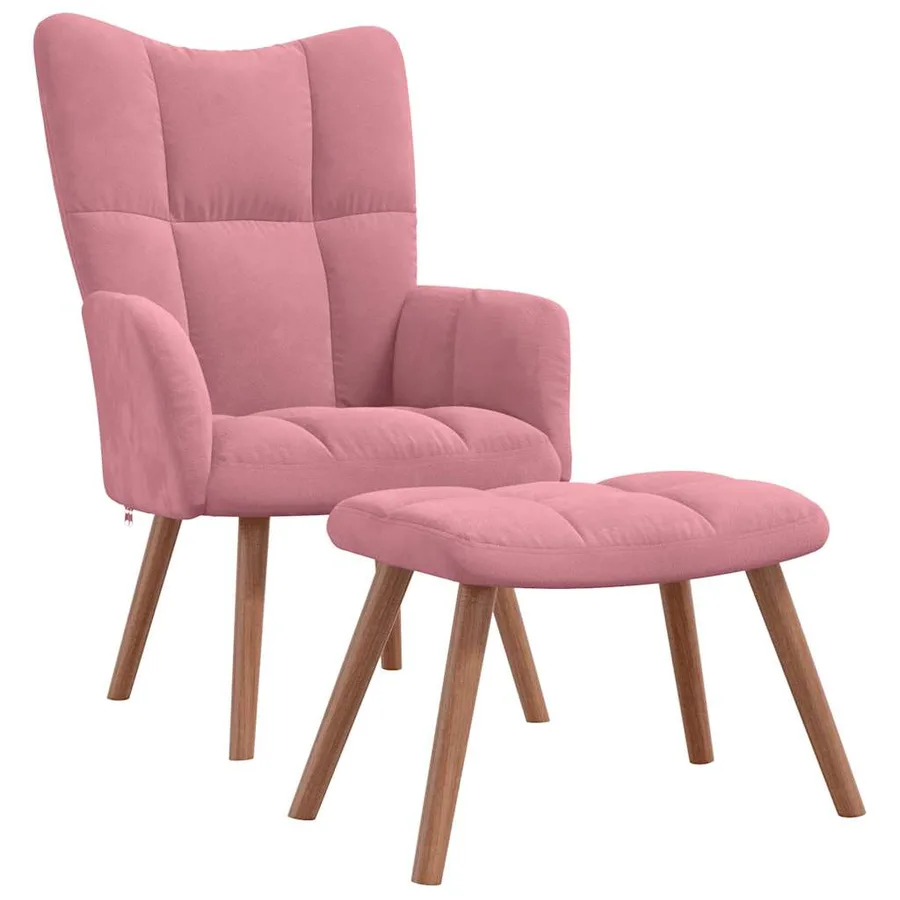 Chaise de relaxation avec repose-pied Rose Velours - 2