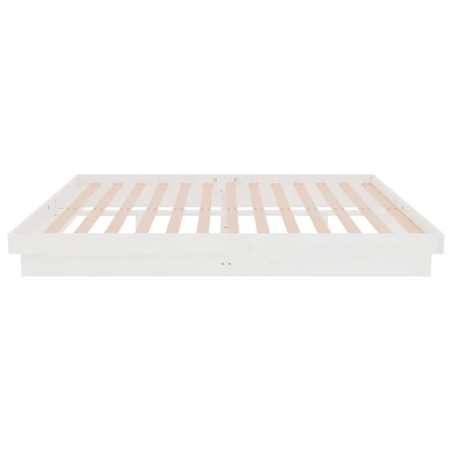 Cadre de lit sans matelas blanc bois massif - 7