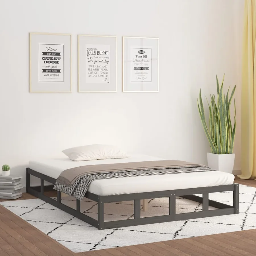 Cadre de lit sans matelas gris 150x200 cm bois massif