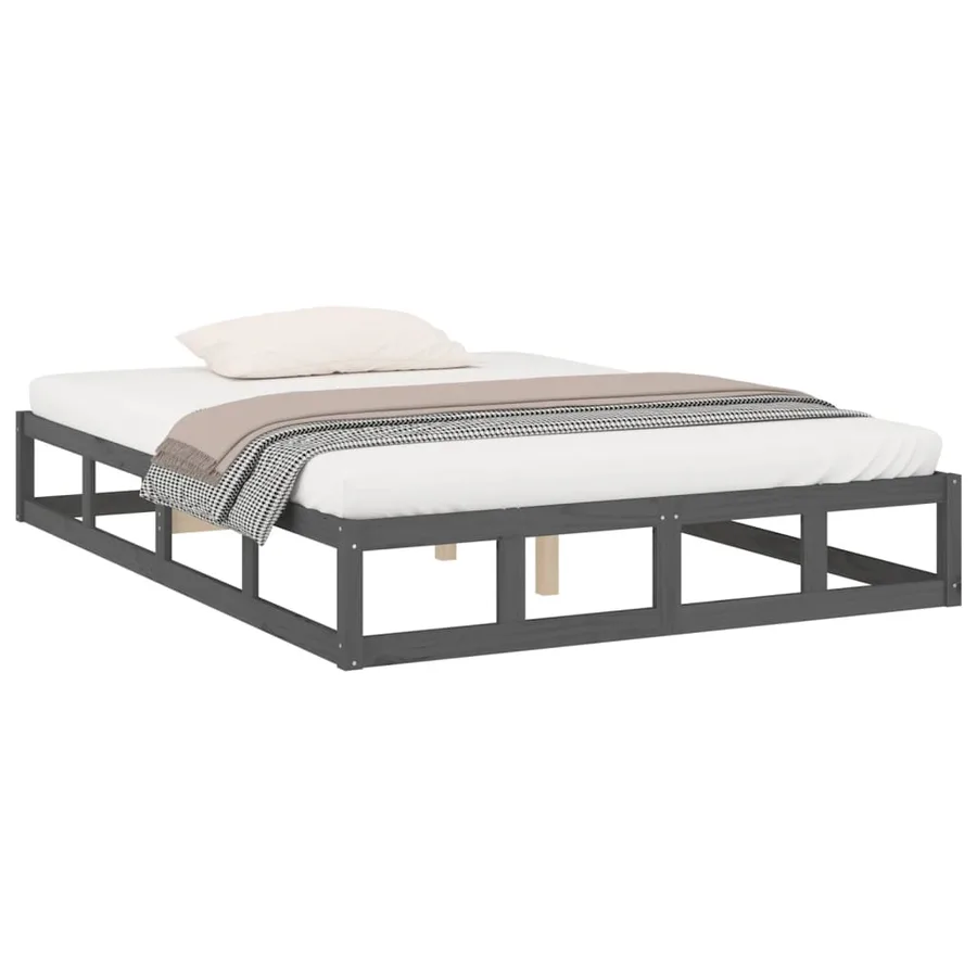 Cadre de lit sans matelas gris 150x200 cm bois massif - 3