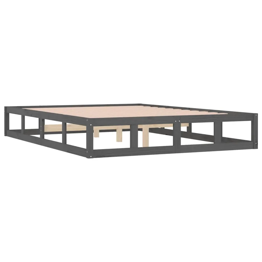 Cadre de lit sans matelas gris 150x200 cm bois massif - 4