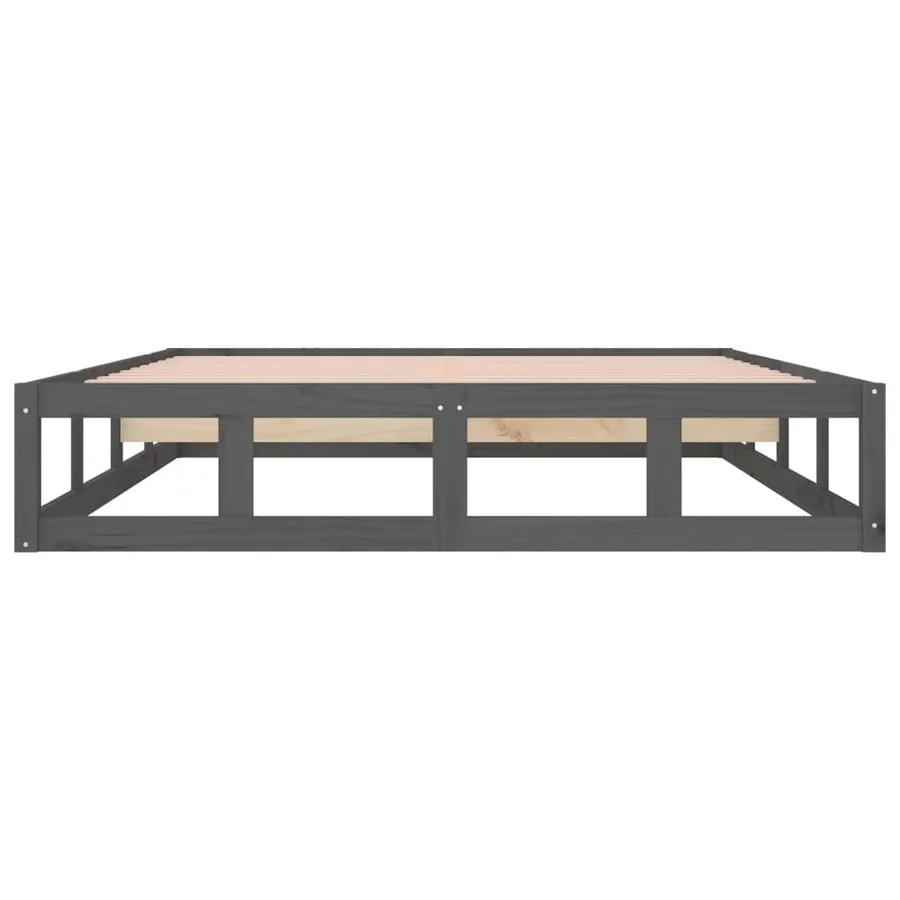 Cadre de lit sans matelas gris 150x200 cm bois massif - 5