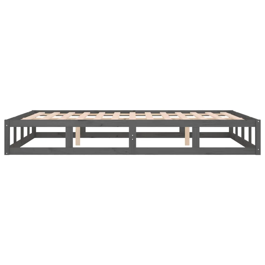 Cadre de lit sans matelas gris 150x200 cm bois massif - 7