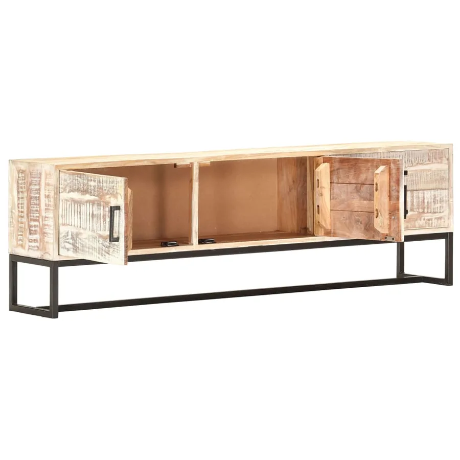 Meuble TV Blanc 140 x 30 x 45 cm Bois d'acacia massif - 2