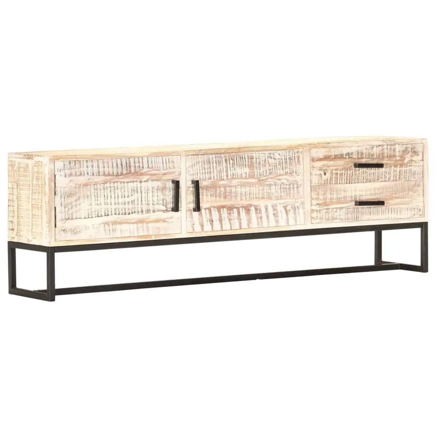 Meuble TV Blanc 140 x 30 x 45 cm Bois d'acacia massif - 8
