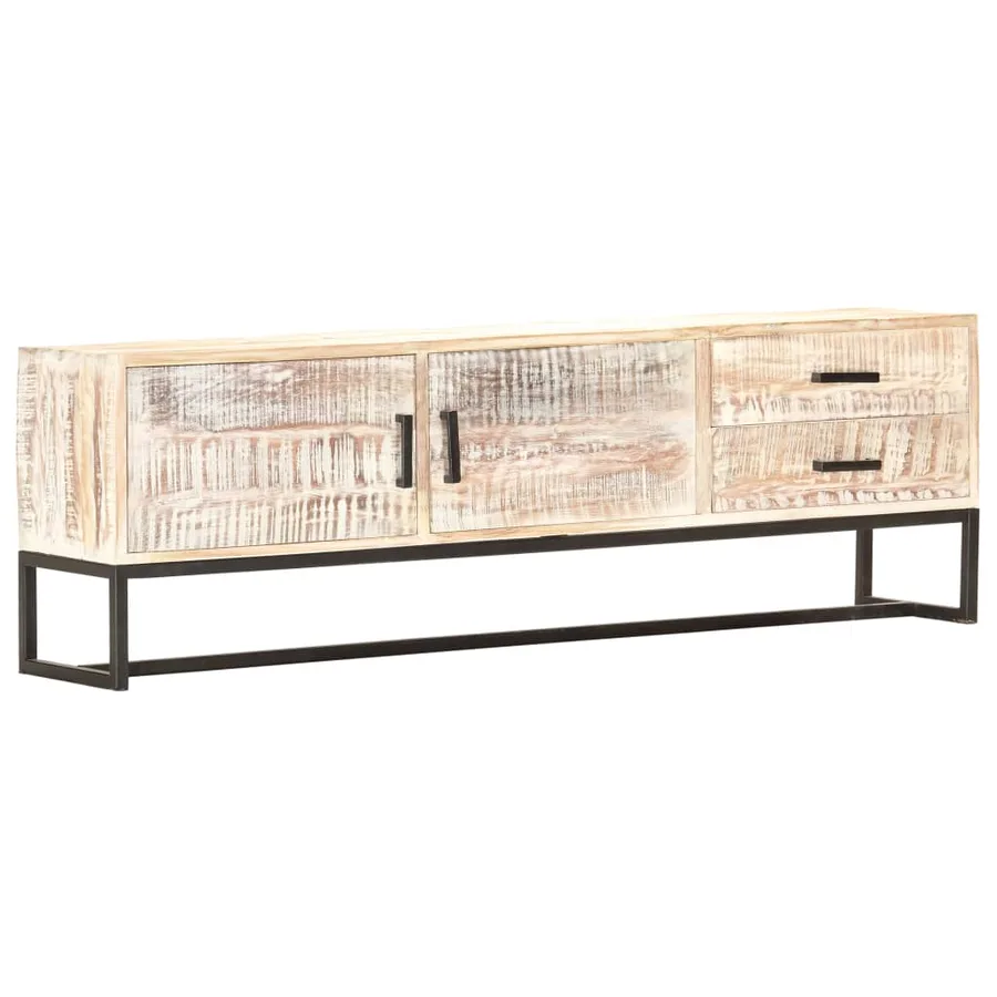 Meuble TV Blanc 140 x 30 x 45 cm Bois d'acacia massif - 9