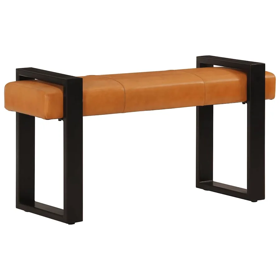 Banc Noir et marron 110 cm Cuir de chèvre véritable - 10