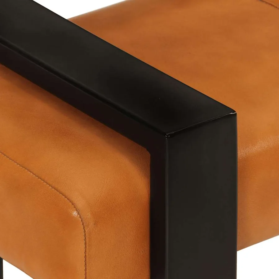 Banc Noir et marron 110 cm Cuir de chèvre véritable - 4