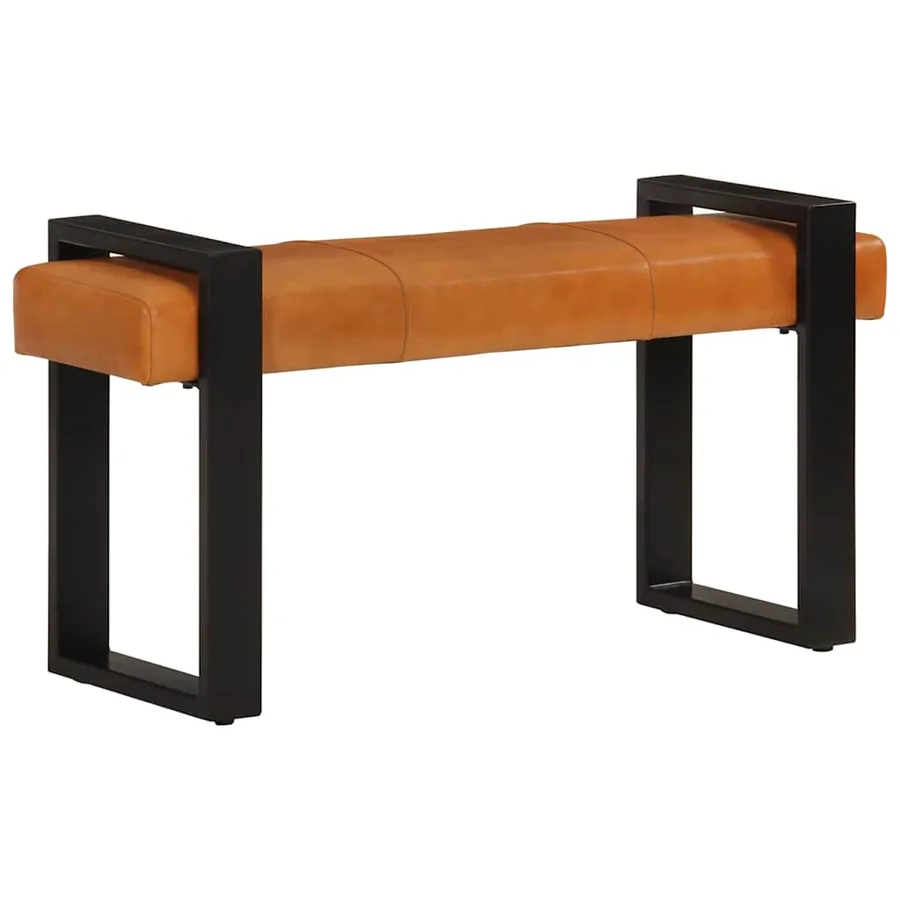 Banc Noir et marron 110 cm Cuir de chèvre véritable - 7
