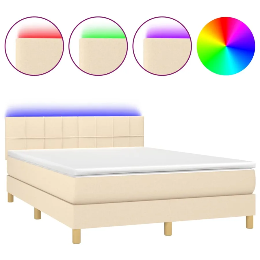Sommier à lattes de lit avec matelas LED Crème 140x200 cm Tissu - 2