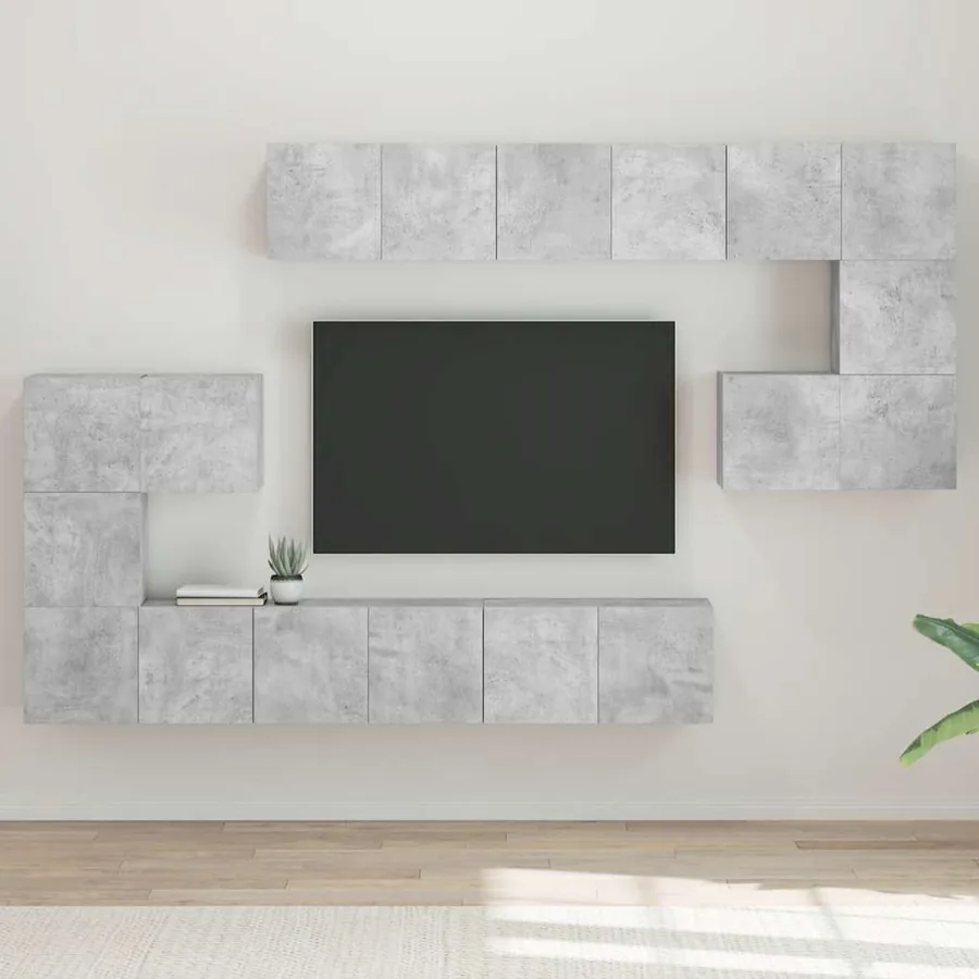 Ensemble de meubles TV 10 pcs Gris béton Bois d'ingénierie