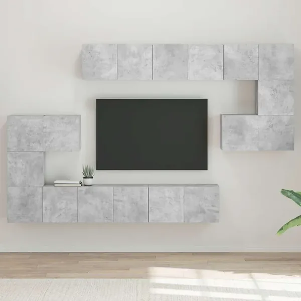 Ensemble de meubles TV 10 pcs Gris béton Bois d'ingénierie