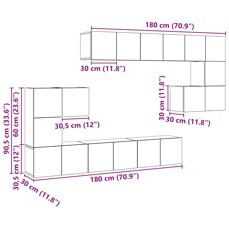 Ensemble de meubles TV 10 pcs Gris béton Bois d'ingénierie - 12