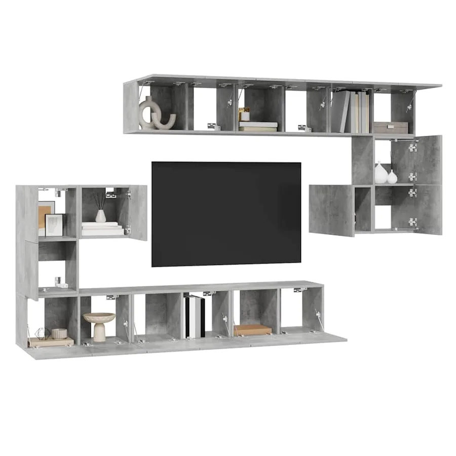 Ensemble de meubles TV 10 pcs Gris béton Bois d'ingénierie - 3