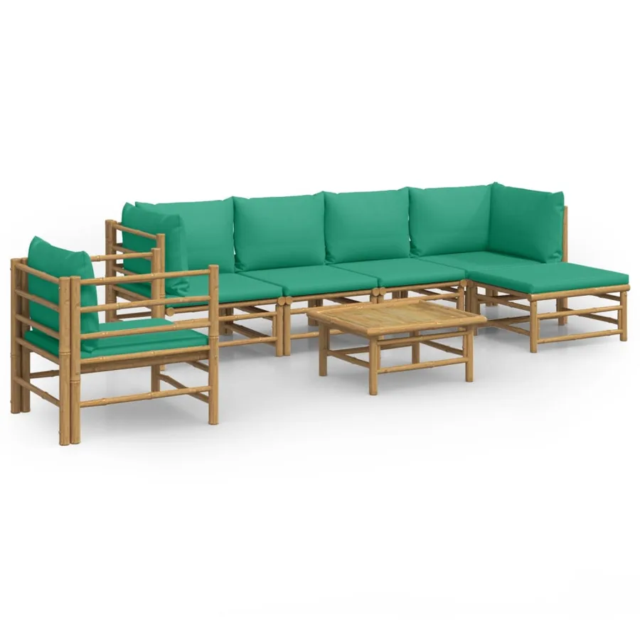 Salon de jardin 7 pcs avec coussins vert bambou - 2