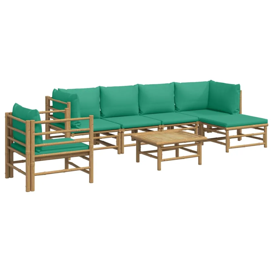 Salon de jardin 7 pcs avec coussins vert bambou - 3