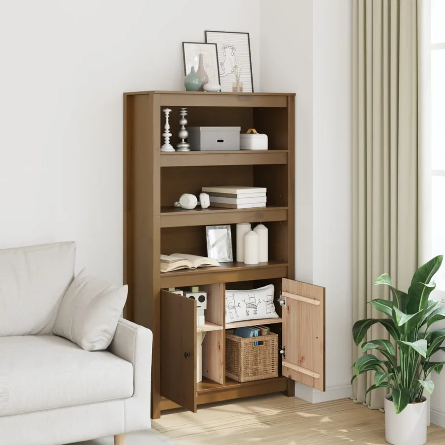 Buffet haut Marron miel 80x35x154 cm Bois massif de pin - 3