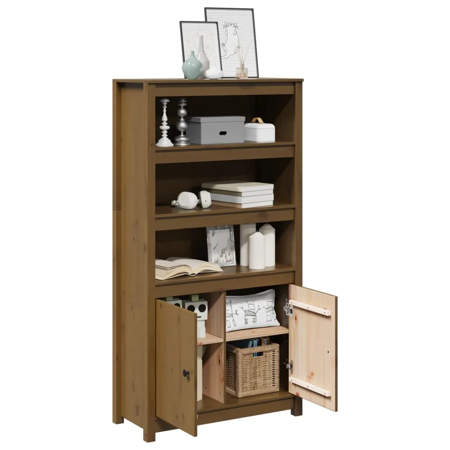 Buffet haut Marron miel 80x35x154 cm Bois massif de pin - 4