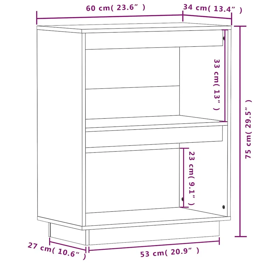 Armoire console Noir 60x34x75 cm Bois de pin solide - 8