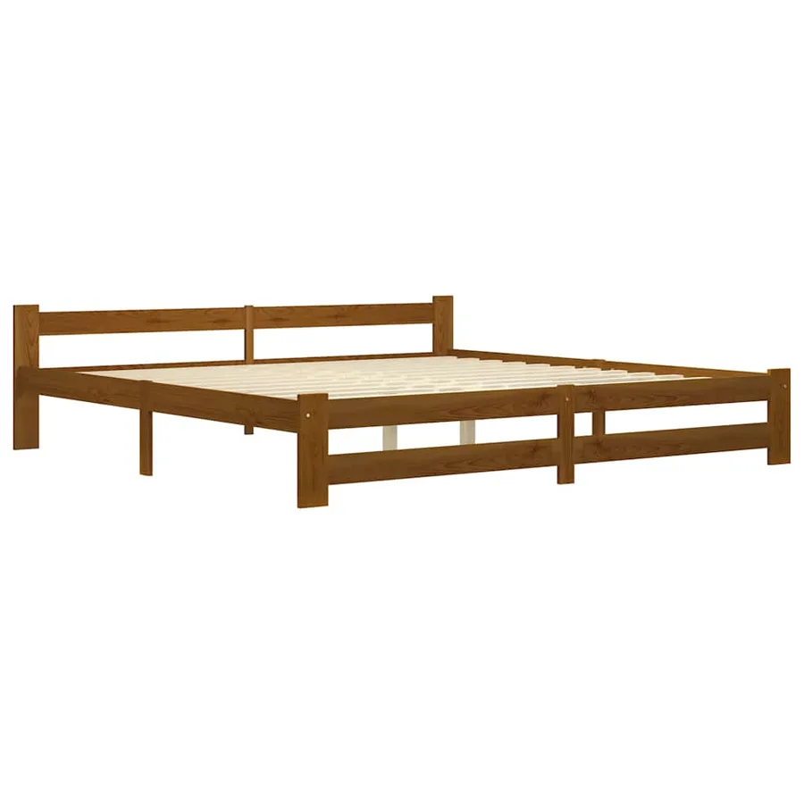 Cadre de lit sans matelas marron miel bois pin massif 200x200cm - 2