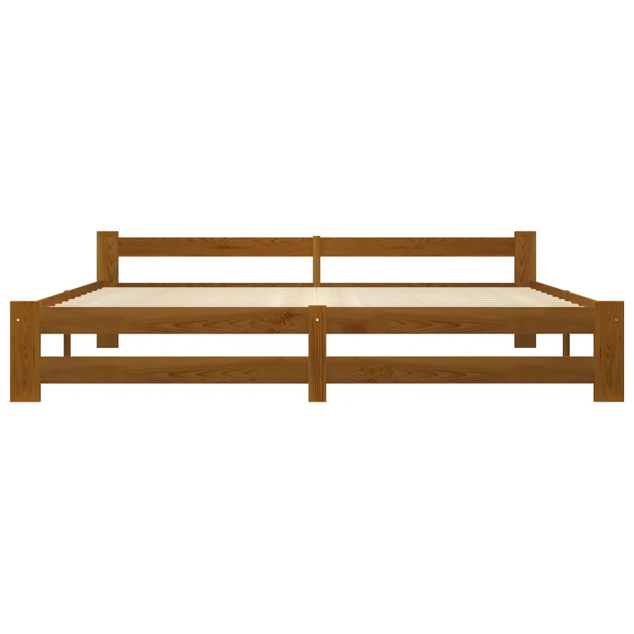 Cadre de lit sans matelas marron miel bois pin massif 200x200cm - 3