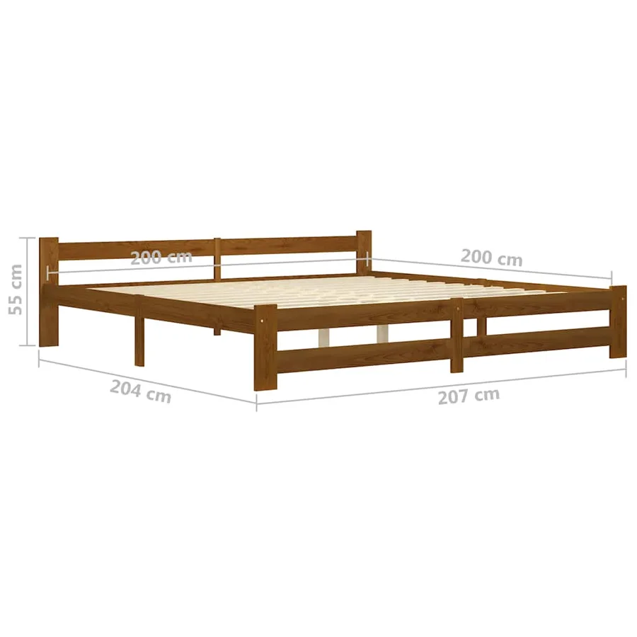 Cadre de lit sans matelas marron miel bois pin massif 200x200cm - 6