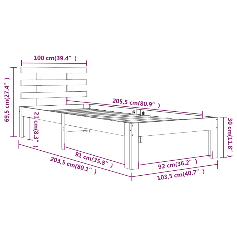 Cadre de lit sans matelas bois massif 100x200 cm - 8