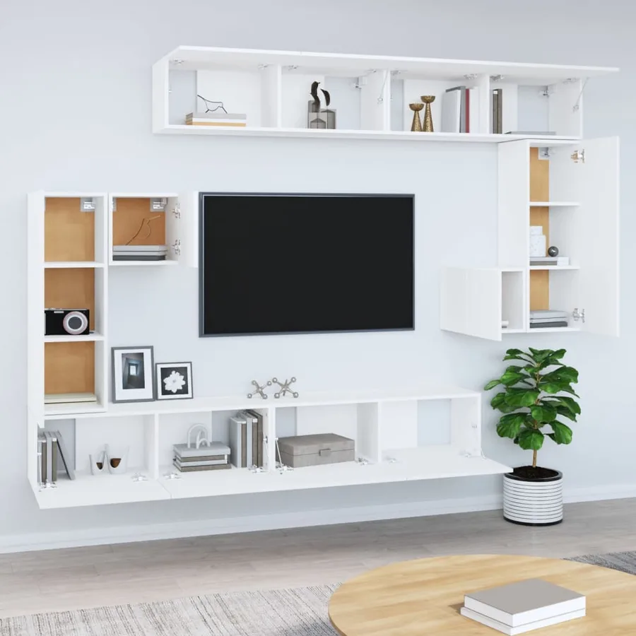 Meuble TV mural Blanc Bois d'ingénierie - 3