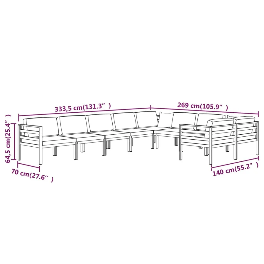 Salon de jardin 9 pcs avec coussins Aluminium Anthracite - 7