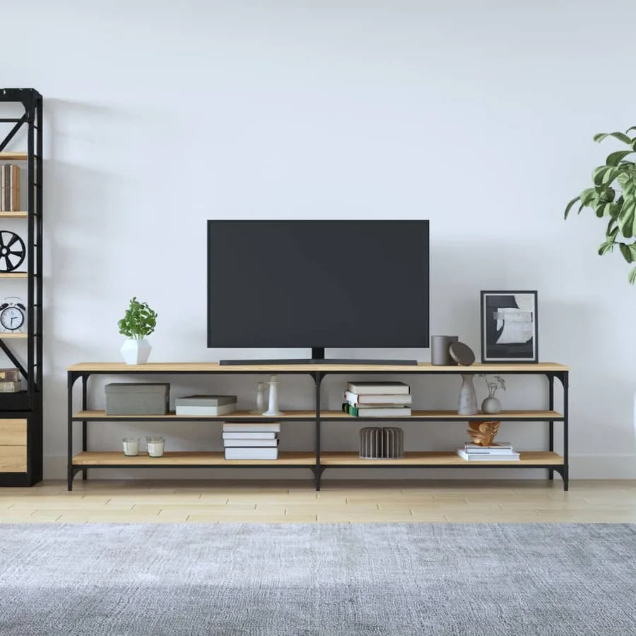 Meuble TV chêne sonoma 200x30x50 cm bois d'ingénierie et métal - 3