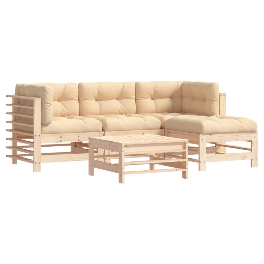 Salon de jardin 5 pcs avec coussins bois massif - 2