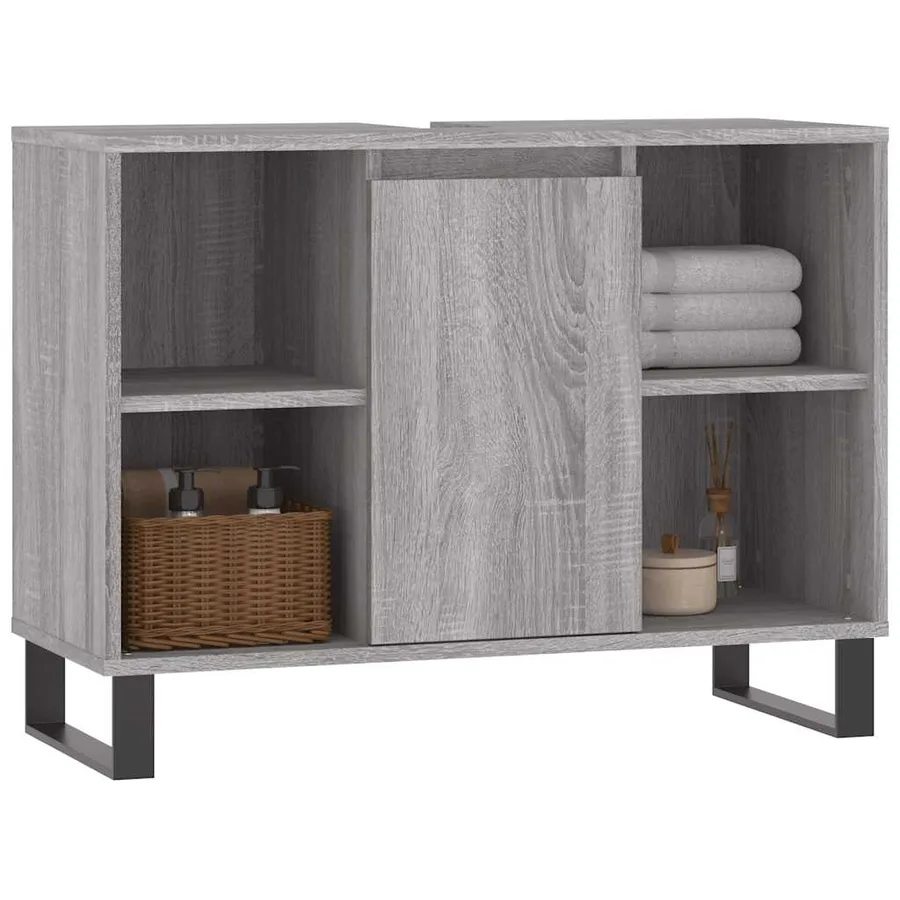 Armoire salle de bain sonoma gris 80x33x60 cm bois d'ingénierie - 3