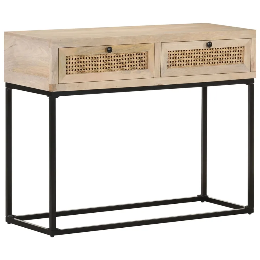 Table console 100x35x76 cm Bois de manguier et canne naturelle