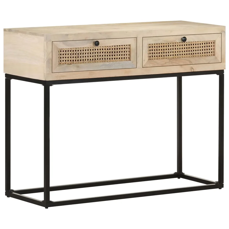 Table console 100x35x76 cm Bois de manguier et canne naturelle - 10