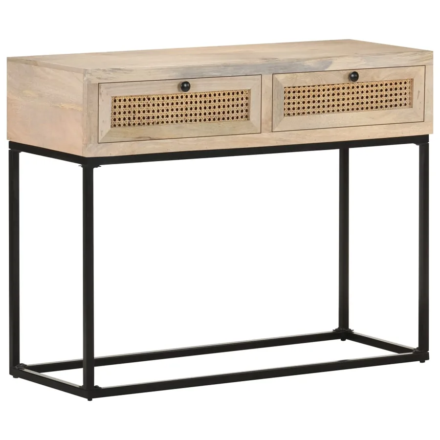 Table console 100x35x76 cm Bois de manguier et canne naturelle - 11