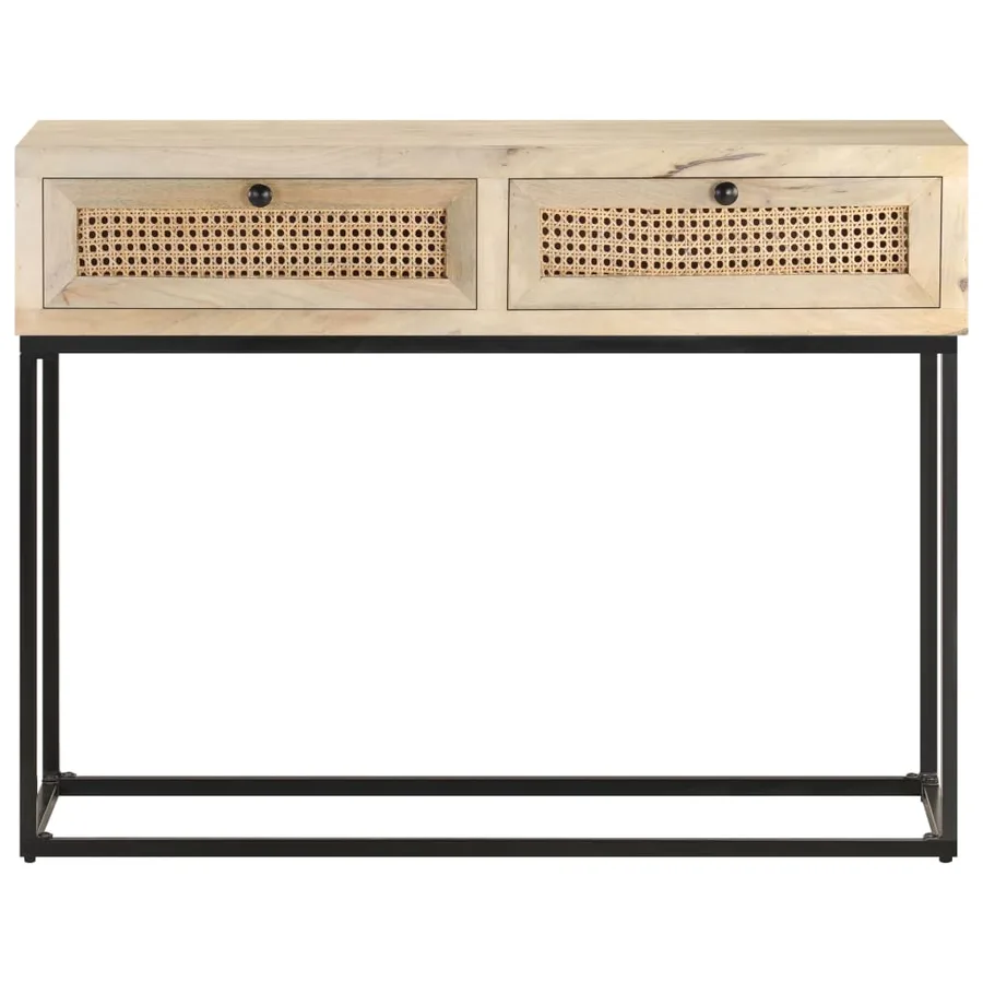 Table console 100x35x76 cm Bois de manguier et canne naturelle - 2