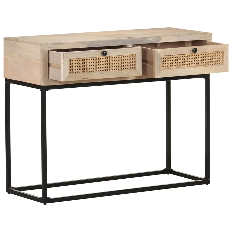 Table console 100x35x76 cm Bois de manguier et canne naturelle - 3