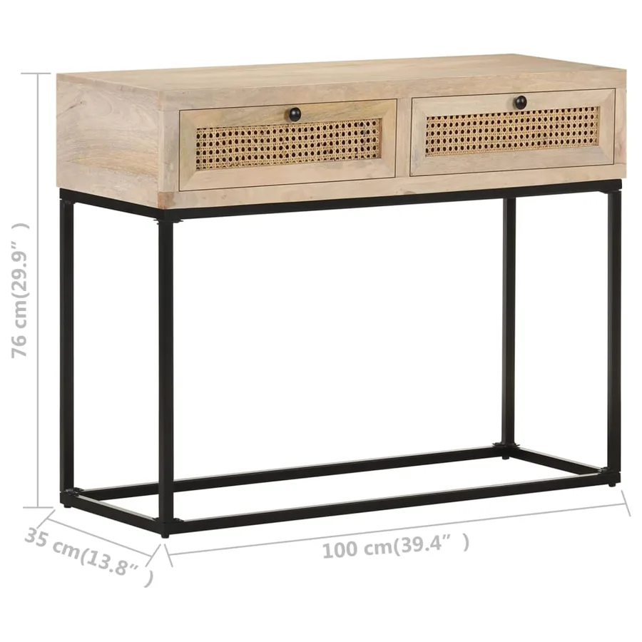 Table console 100x35x76 cm Bois de manguier et canne naturelle - 7
