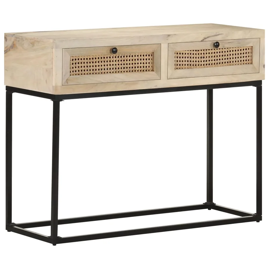 Table console 100x35x76 cm Bois de manguier et canne naturelle - 8